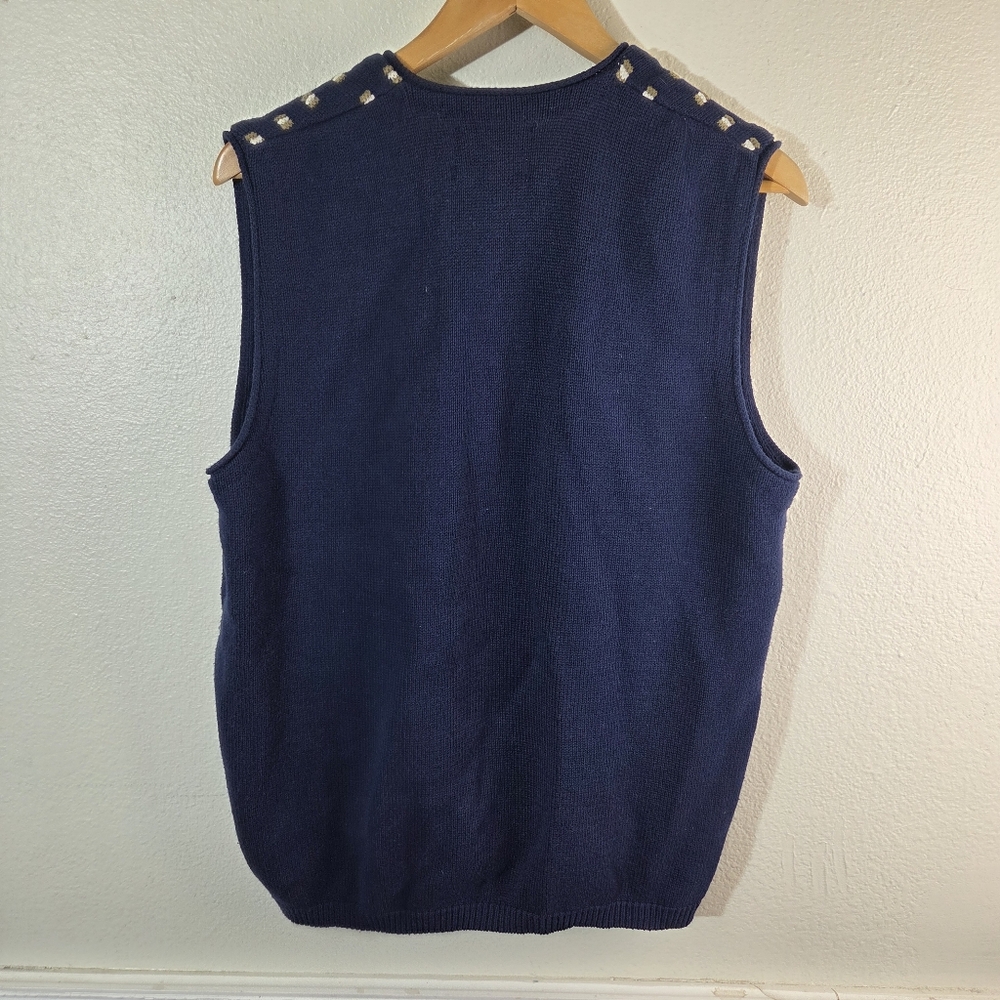 Men’s Vintage Adirondack Navy Knit Sweater Vest Geometric Size Medium - Picture 6 of 10